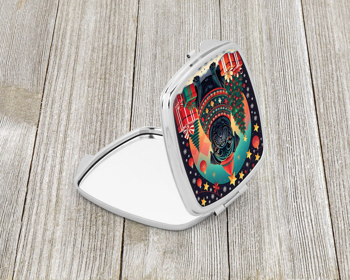 Black Pug Christmas Compact Mirror-1