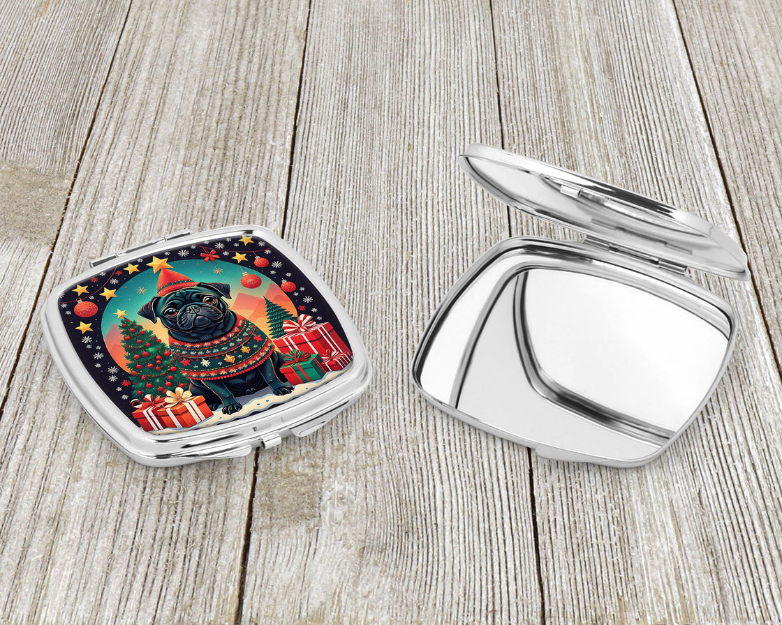 Black Pug Christmas Compact Mirror-2