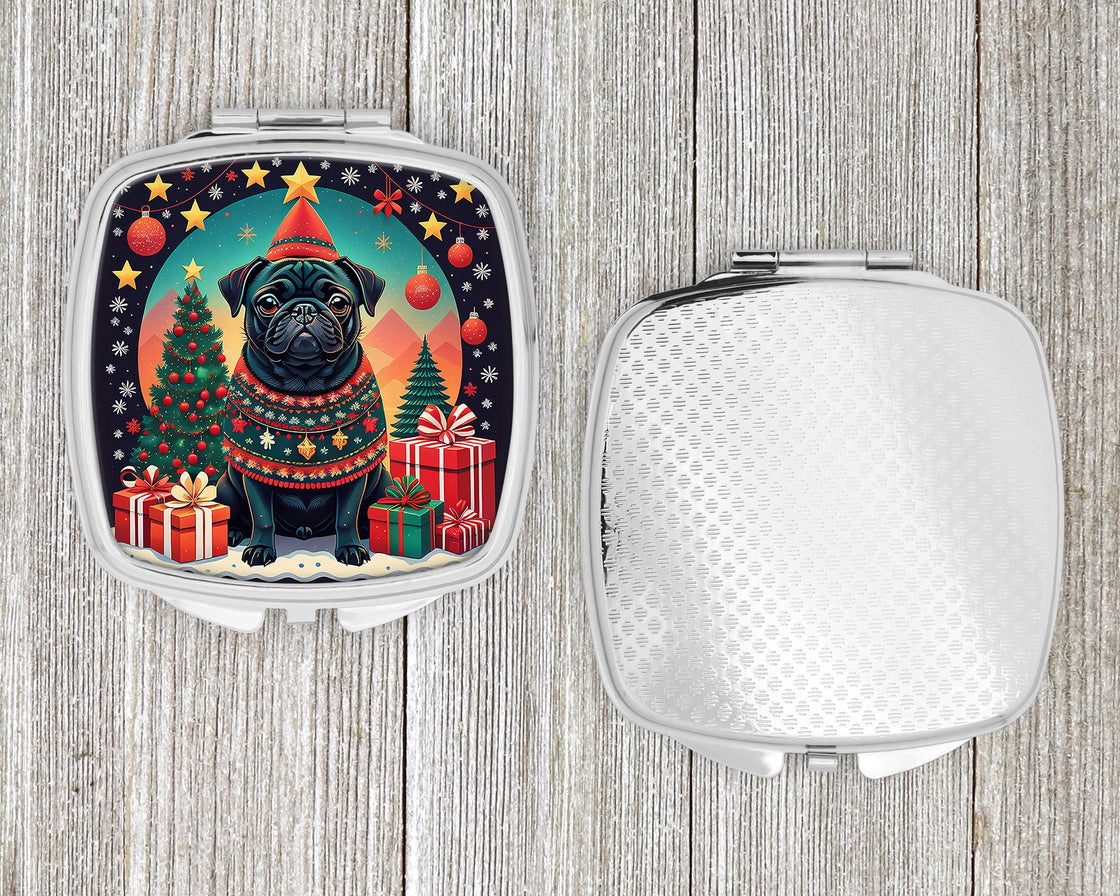 Black Pug Christmas Compact Mirror-3