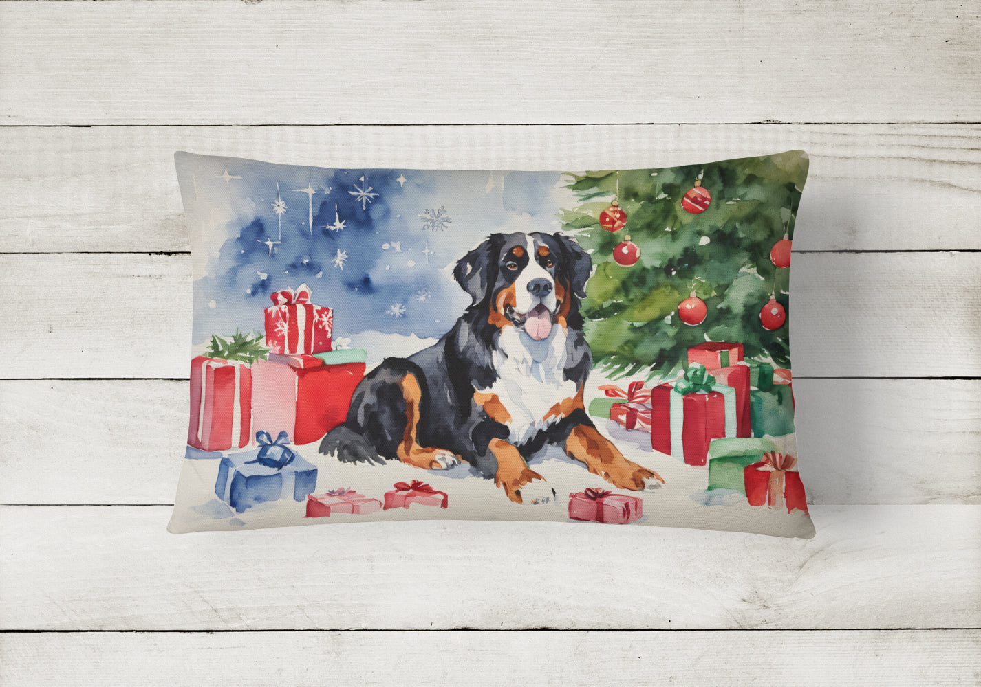 Bernese Mountain Dog Christmas Throw Pillow-1