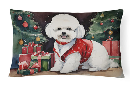 Bichon Frise Christmas Throw Pillow-0