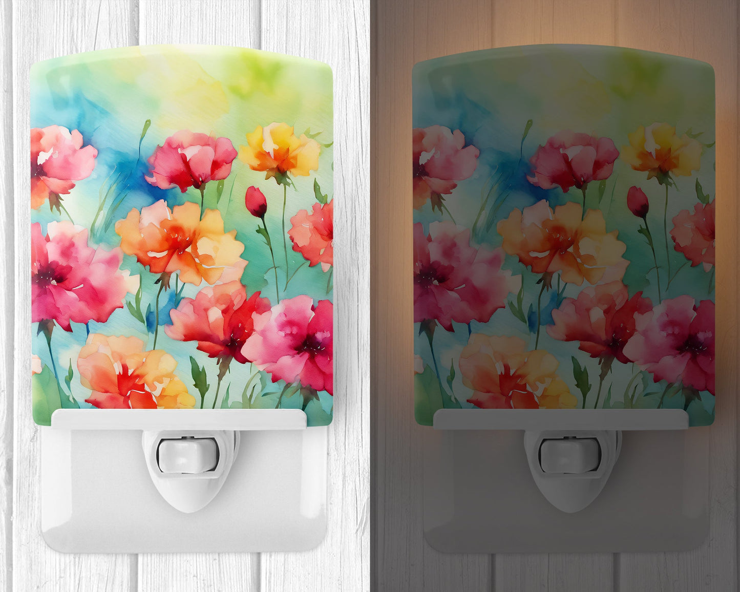 Carnations in Watercolor Ceramic Night Light-1