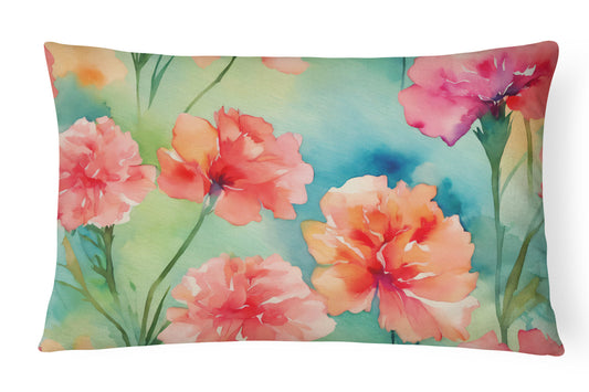 Carnations in Watercolor Throw Pillow-0