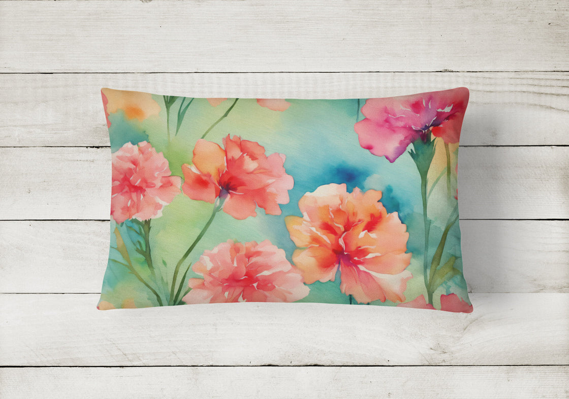 Carnations in Watercolor Throw Pillow-1