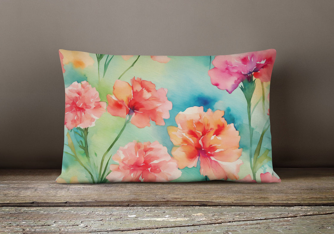Carnations in Watercolor Throw Pillow-3
