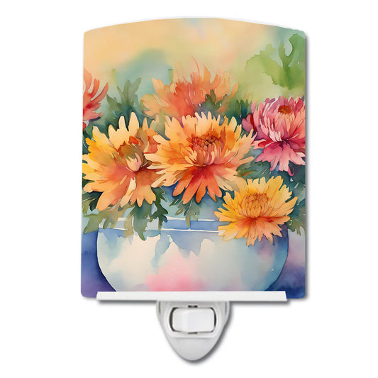 Chrysanthemums in Watercolor Ceramic Night Light-0