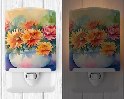 Chrysanthemums in Watercolor Ceramic Night Light-1