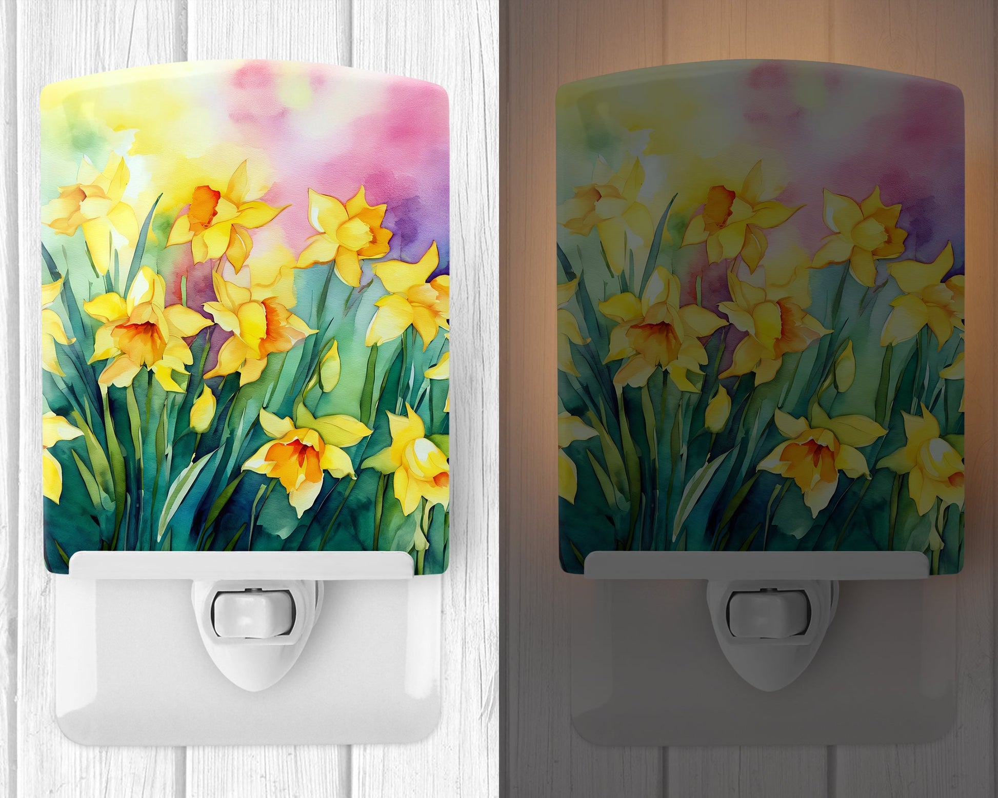 Daffodils in Watercolor Ceramic Night Light-1