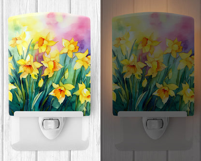 Daffodils in Watercolor Ceramic Night Light-1