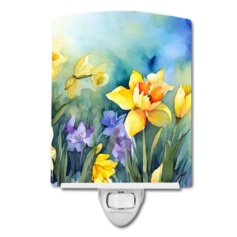 Daffodils in Watercolor Ceramic Night Light-0