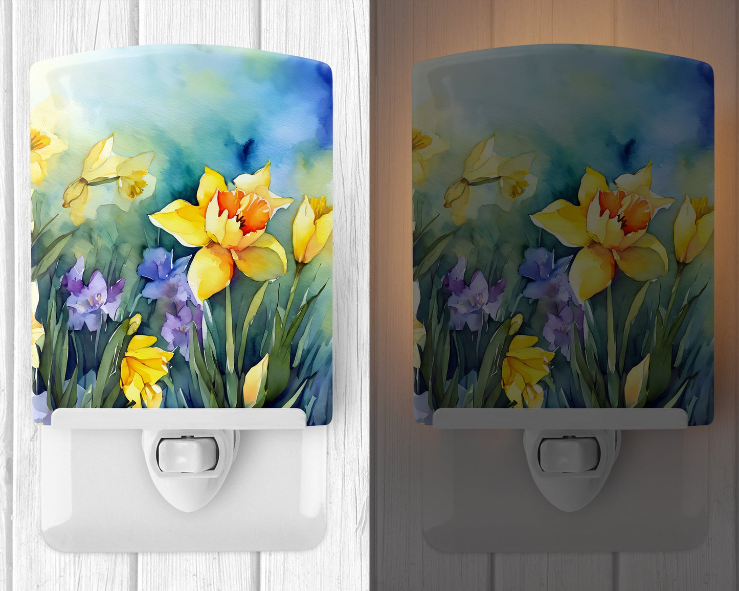 Daffodils in Watercolor Ceramic Night Light-1