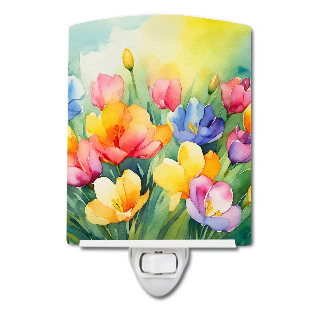 Freesias in Watercolor Ceramic Night Light-0