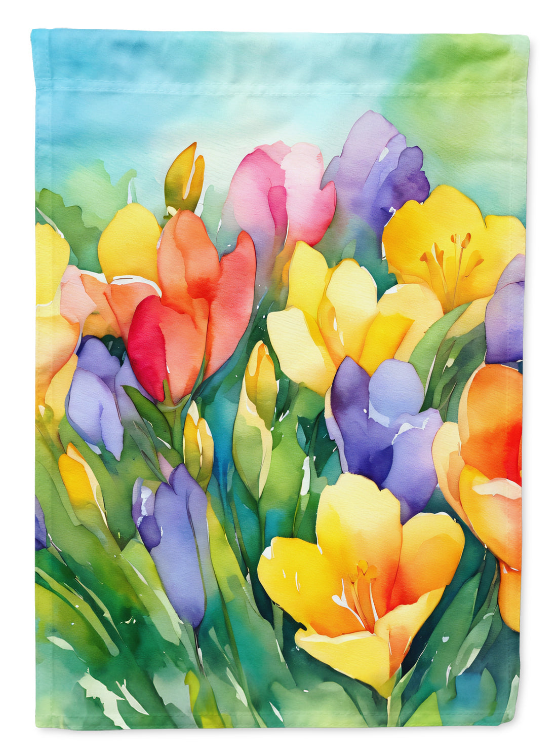 Freesias in Watercolor House Flag-0