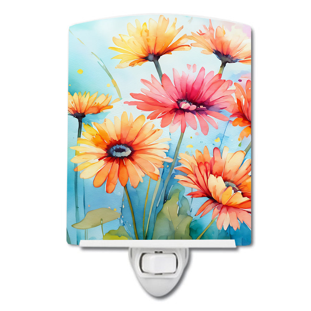 Gerbera Daisies in Watercolor Ceramic Night Light-0