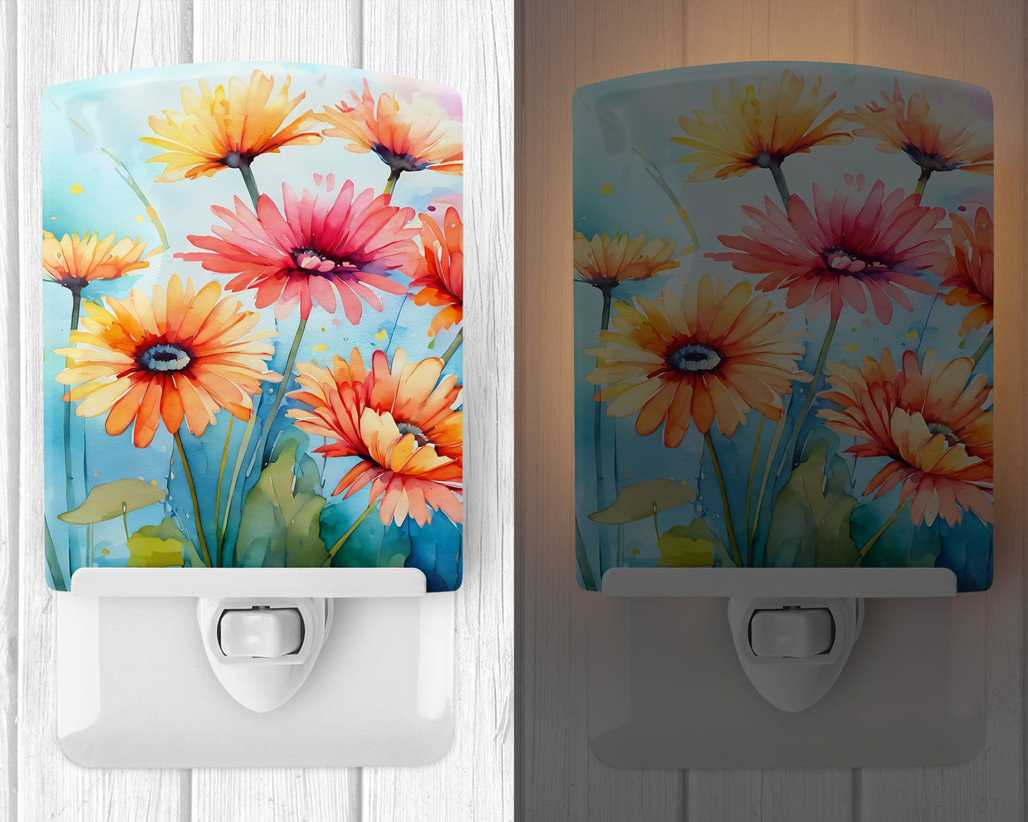 Gerbera Daisies in Watercolor Ceramic Night Light-1
