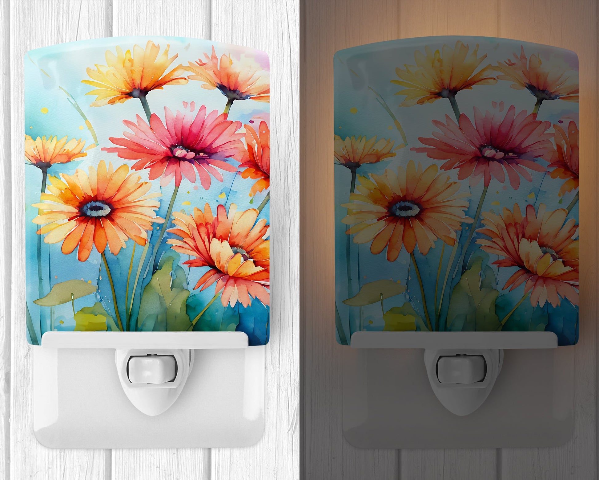 Gerbera Daisies in Watercolor Ceramic Night Light-1