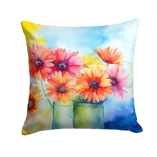 Gerbera Daisies in Watercolor Throw Pillow-0