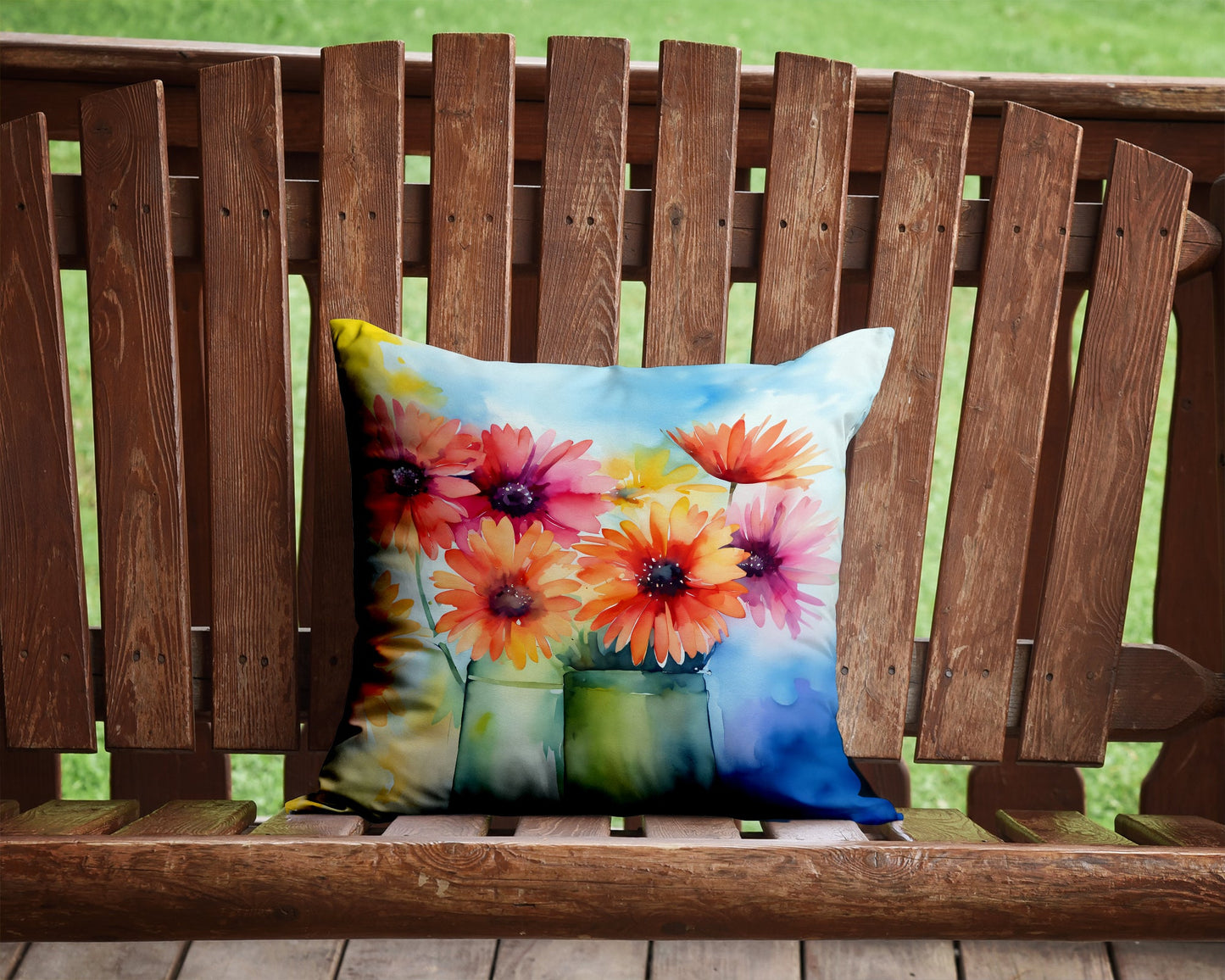 Gerbera Daisies in Watercolor Throw Pillow-1