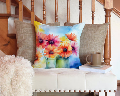 Gerbera Daisies in Watercolor Throw Pillow-2