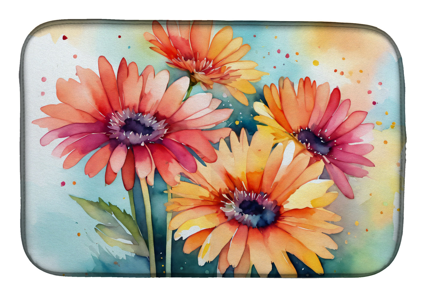 Gerbera Daisies in Watercolor Dish Drying Mat-0
