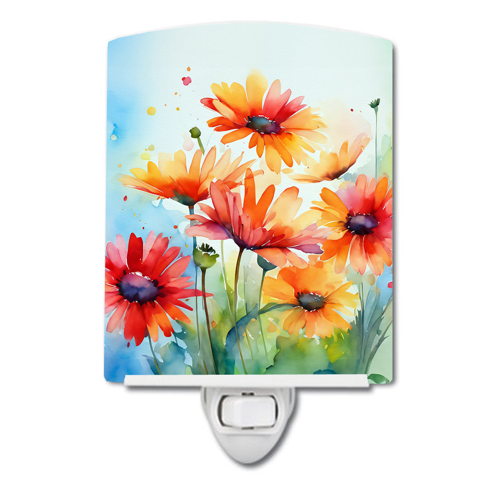 Gerbera Daisies in Watercolor Ceramic Night Light-0