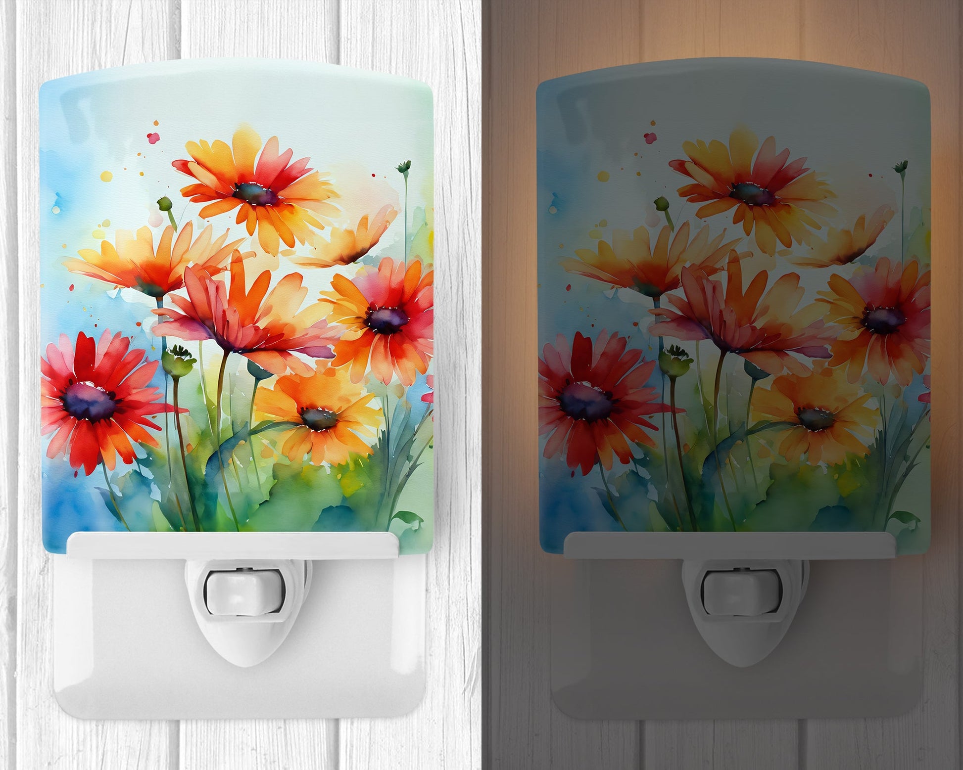 Gerbera Daisies in Watercolor Ceramic Night Light-1