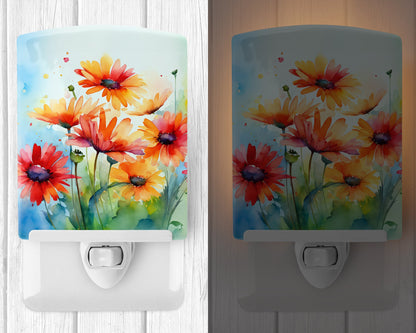 Gerbera Daisies in Watercolor Ceramic Night Light-1
