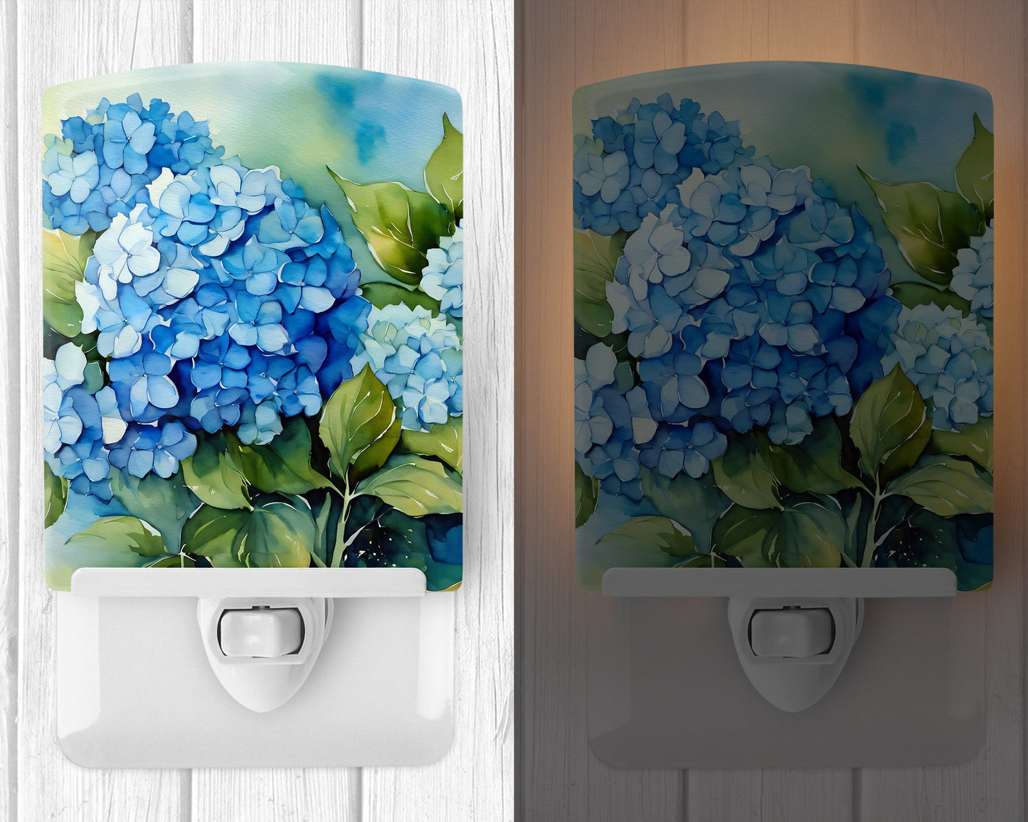 Hydrangeas in Watercolor Ceramic Night Light-1