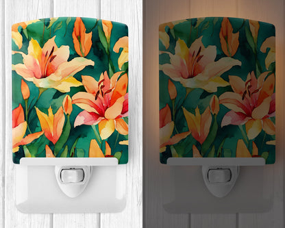 Lilies in Watercolor Ceramic Night Light-1
