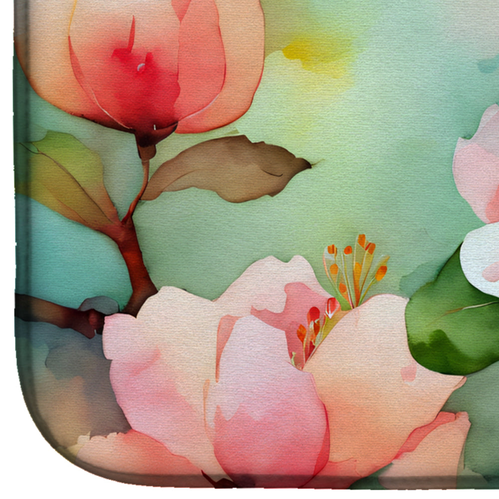 Delaware Peach Blossom in Watercolor Dish Drying Mat-3
