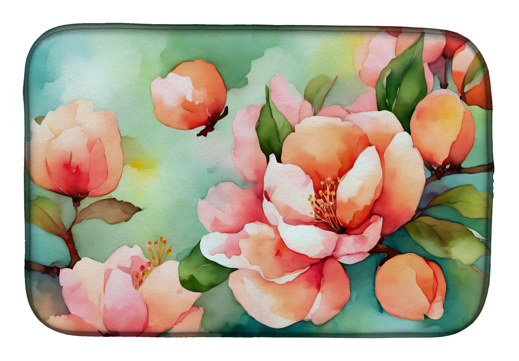 Delaware Peach Blossom in Watercolor Dish Drying Mat-0