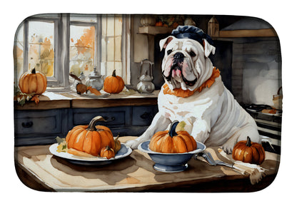 English Bulldog Fall Kitchen Pumpkins Dish Drying Mat-0