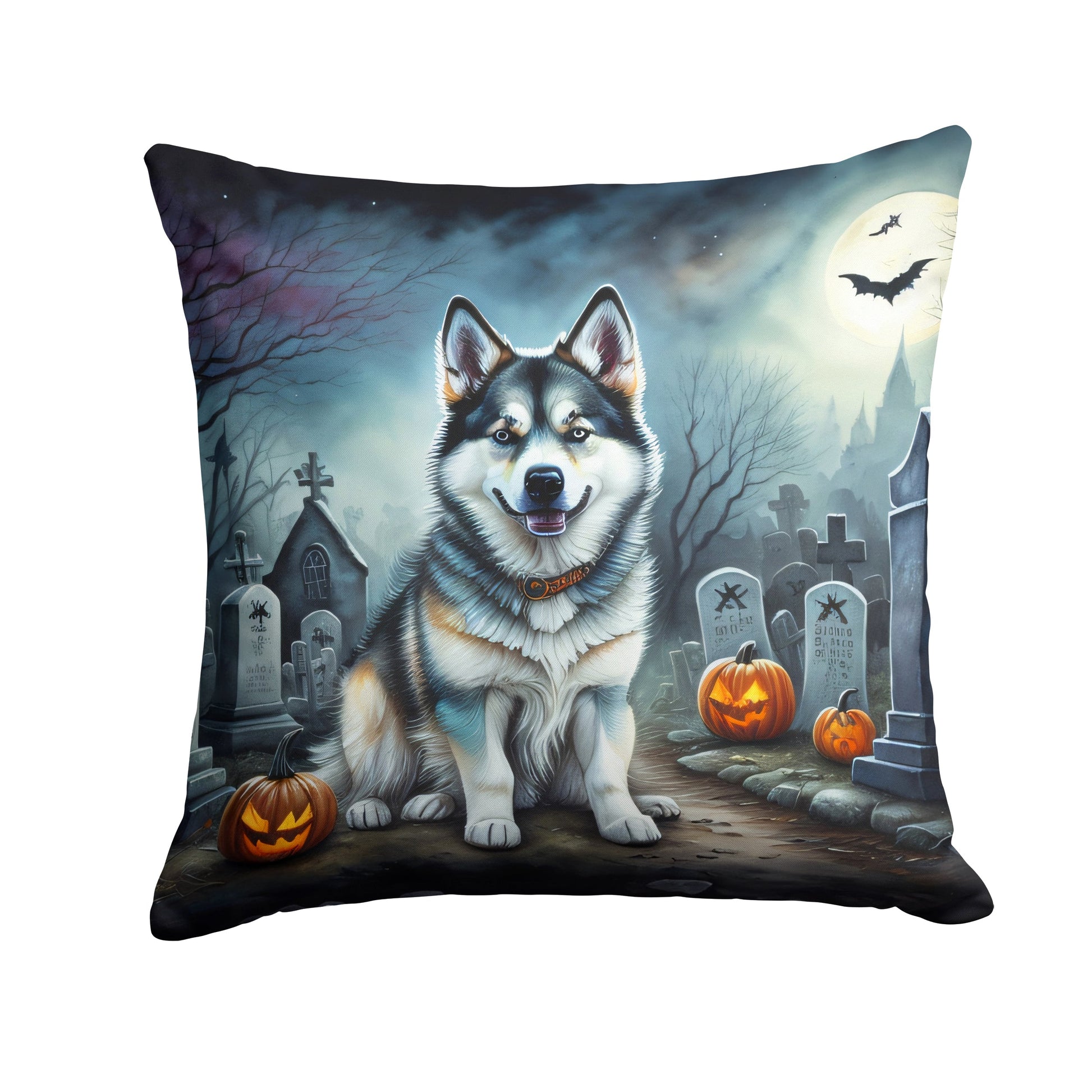 Alaskan Malamute Spooky Halloween Throw Pillow-0