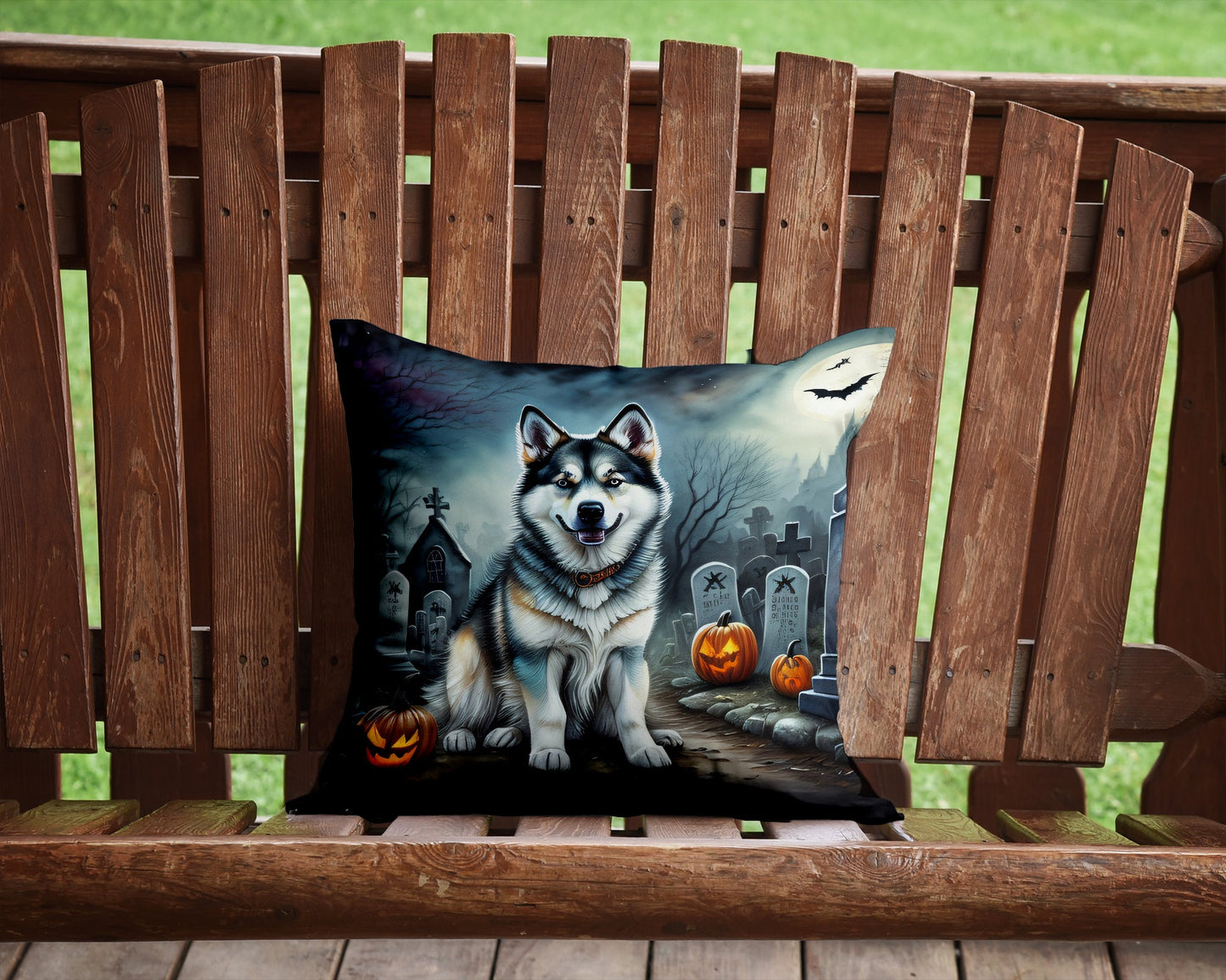 Alaskan Malamute Spooky Halloween Throw Pillow-1