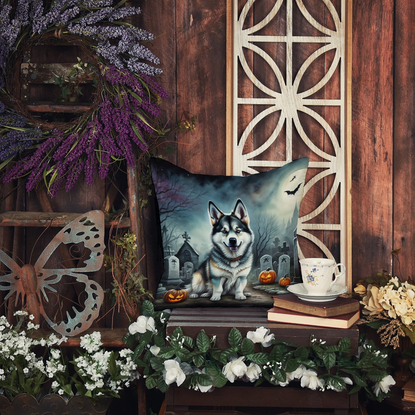 Alaskan Malamute Spooky Halloween Throw Pillow-4