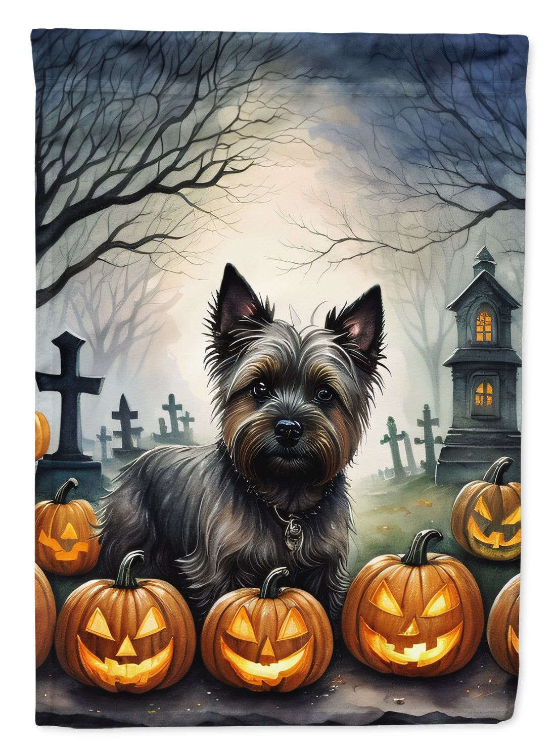 Cairn Terrier Spooky Halloween House Flag-0