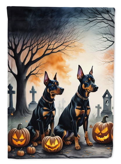 Doberman Pinscher Spooky Halloween House Flag-0