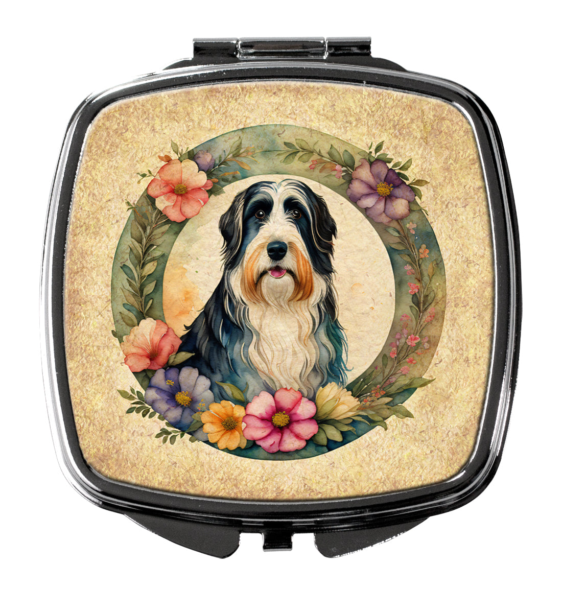 Bearded Collie and Flowers Compact Mirror-0