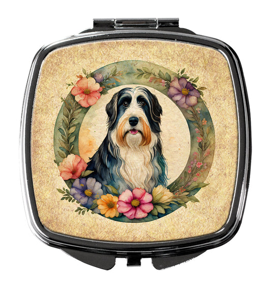 Bearded Collie and Flowers Compact Mirror-0