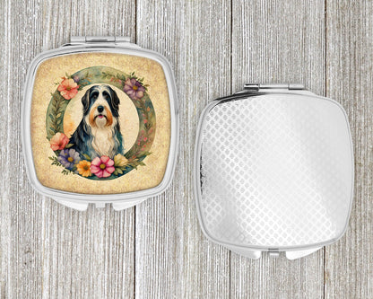 Bearded Collie and Flowers Compact Mirror-3