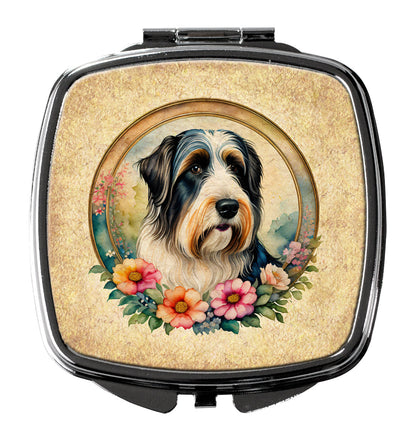 Bearded Collie and Flowers Compact Mirror-0