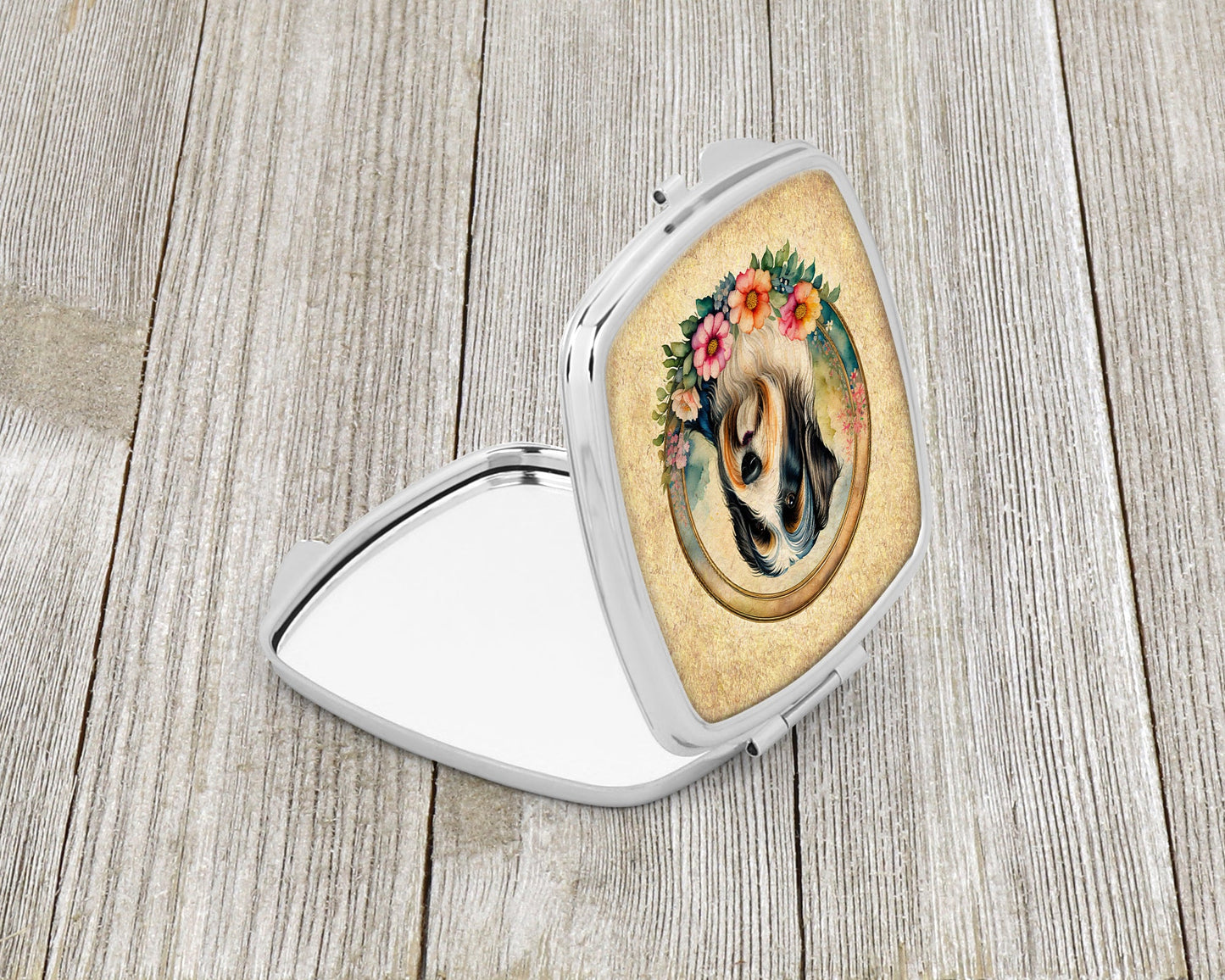 Bearded Collie and Flowers Compact Mirror-1