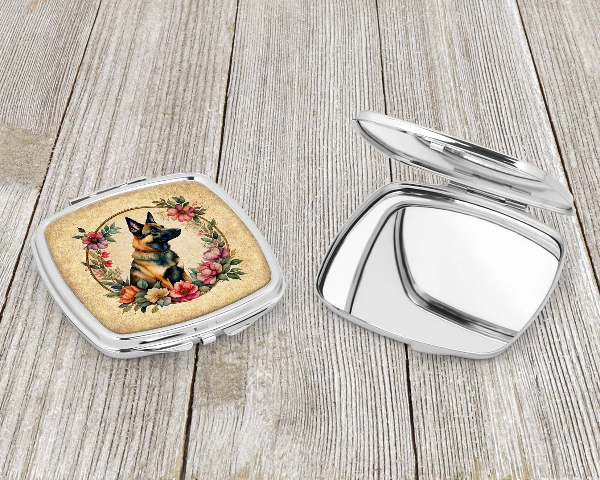 Belgian Malinois and Flowers Compact Mirror-2