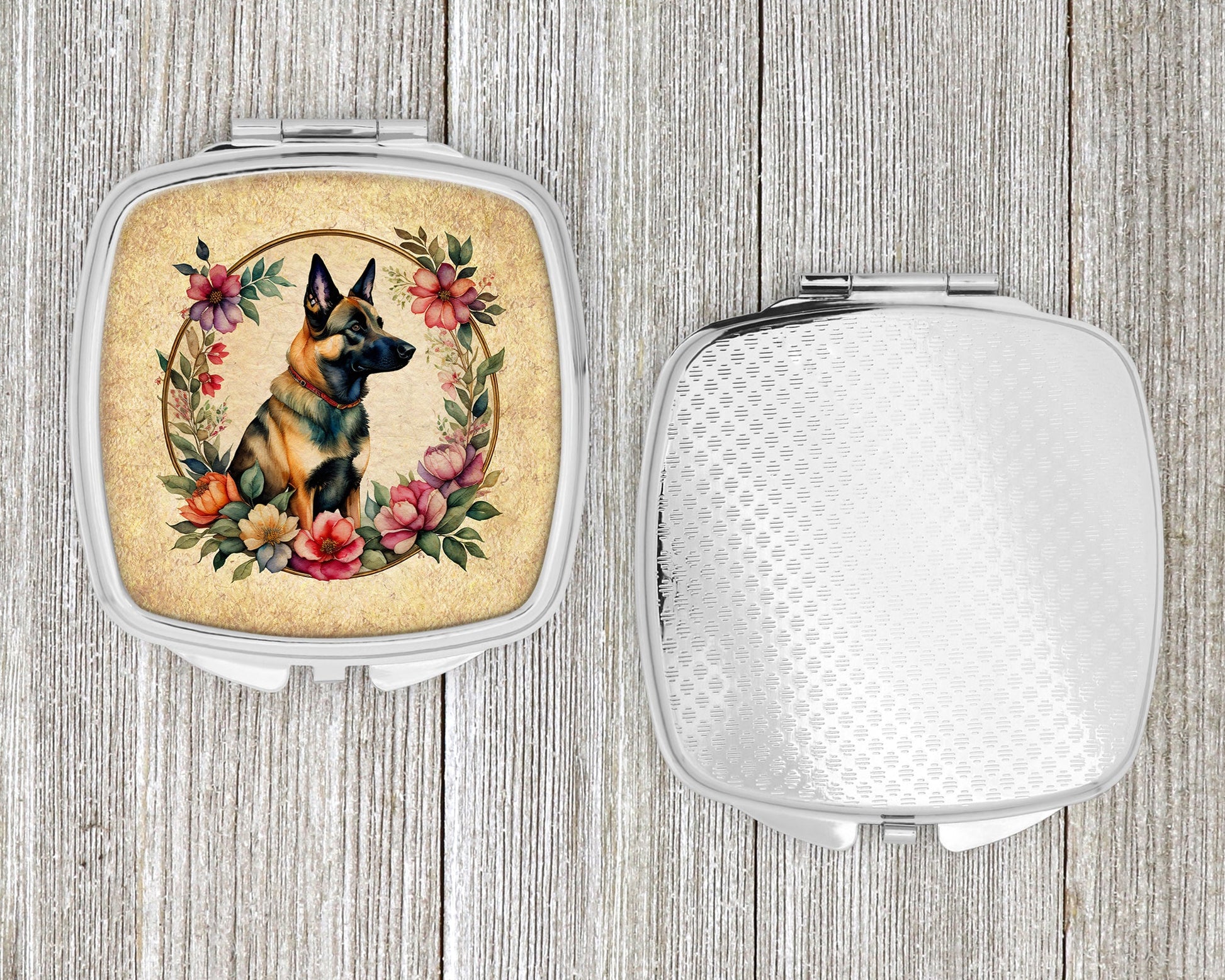 Belgian Malinois and Flowers Compact Mirror-3