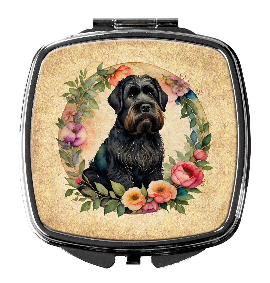 Black Russian Terrier and Flowers Compact Mirror-0