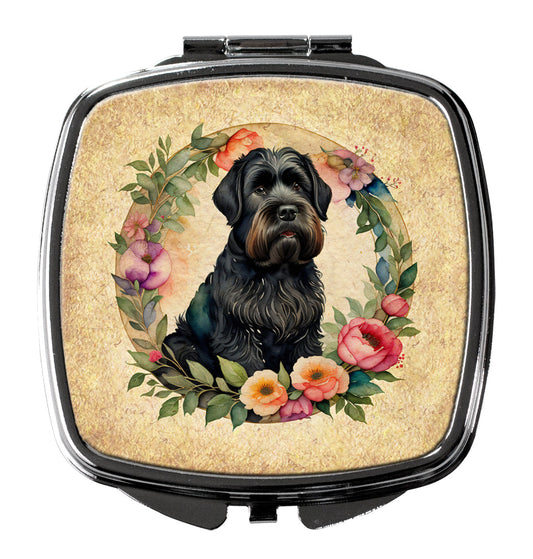Black Russian Terrier and Flowers Compact Mirror-0