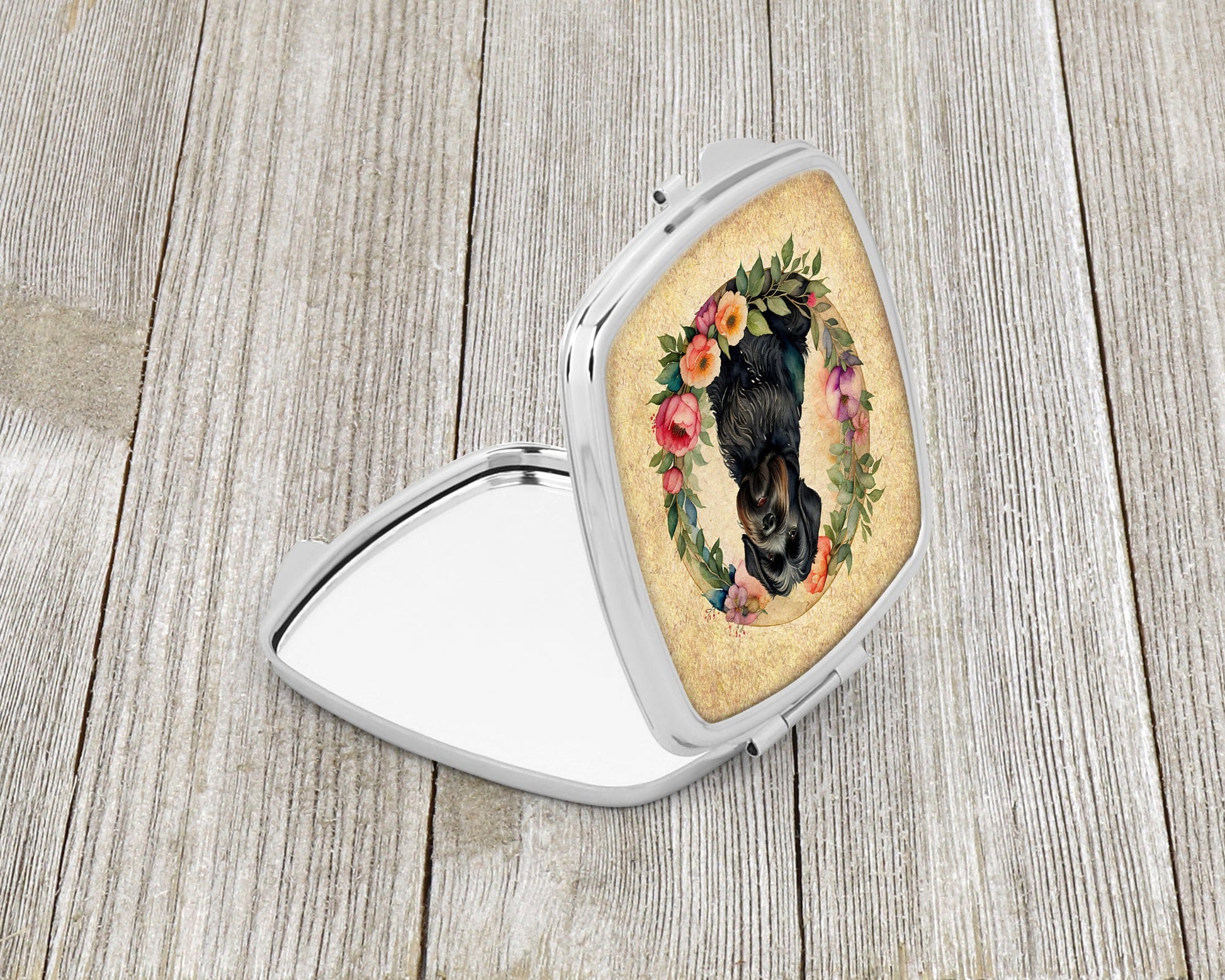 Black Russian Terrier and Flowers Compact Mirror-1