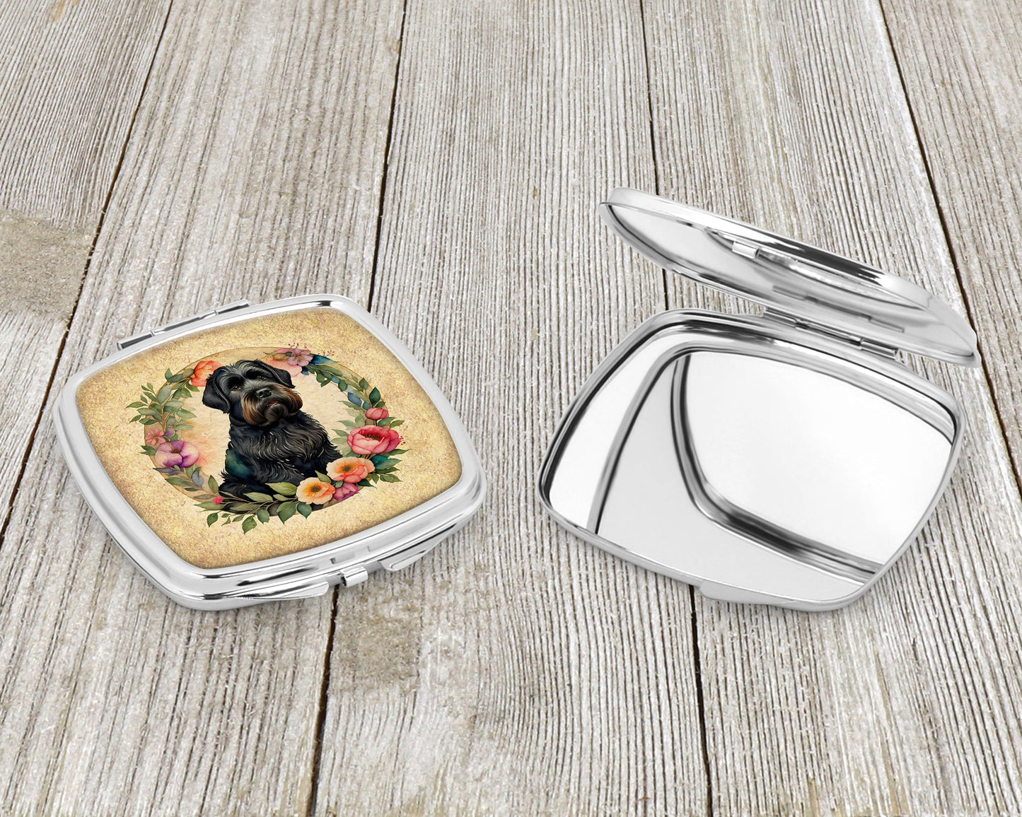 Black Russian Terrier and Flowers Compact Mirror-2