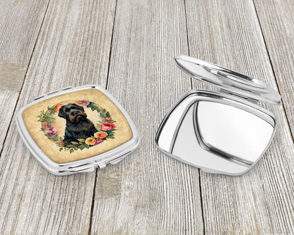 Black Russian Terrier and Flowers Compact Mirror-2