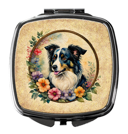 Border Collie and Flowers Compact Mirror-0